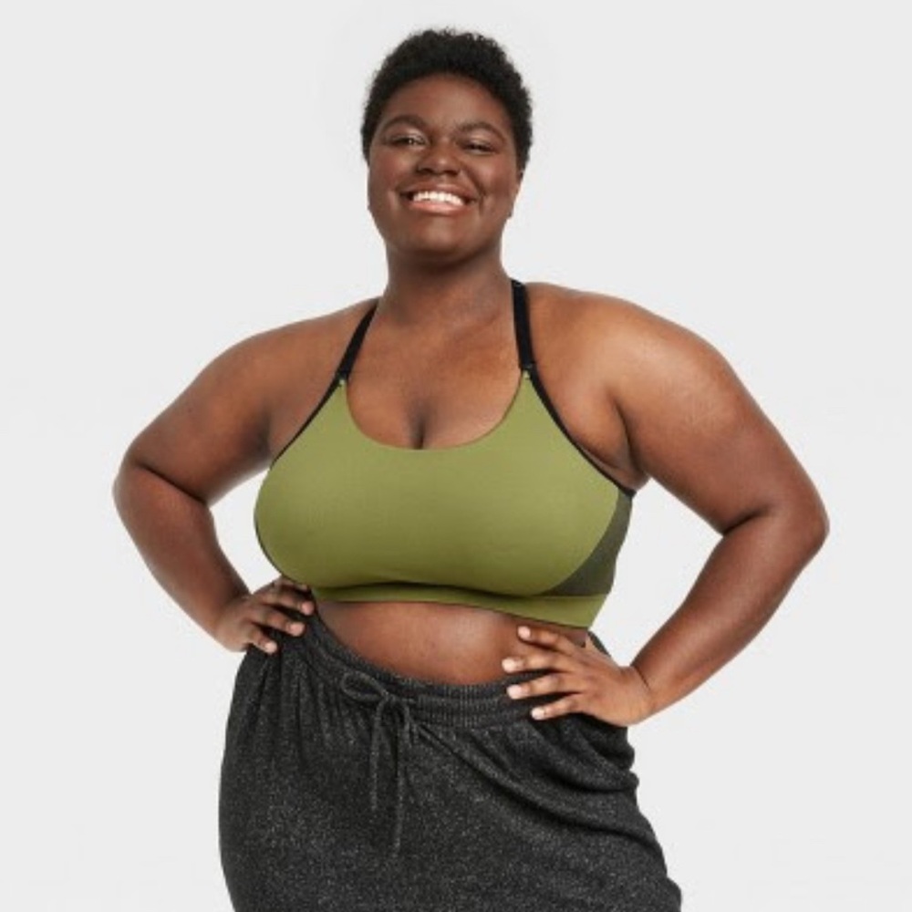 Auden Plus Size Nursing Sports Bra Racerback 1X Removable Pads Green Black